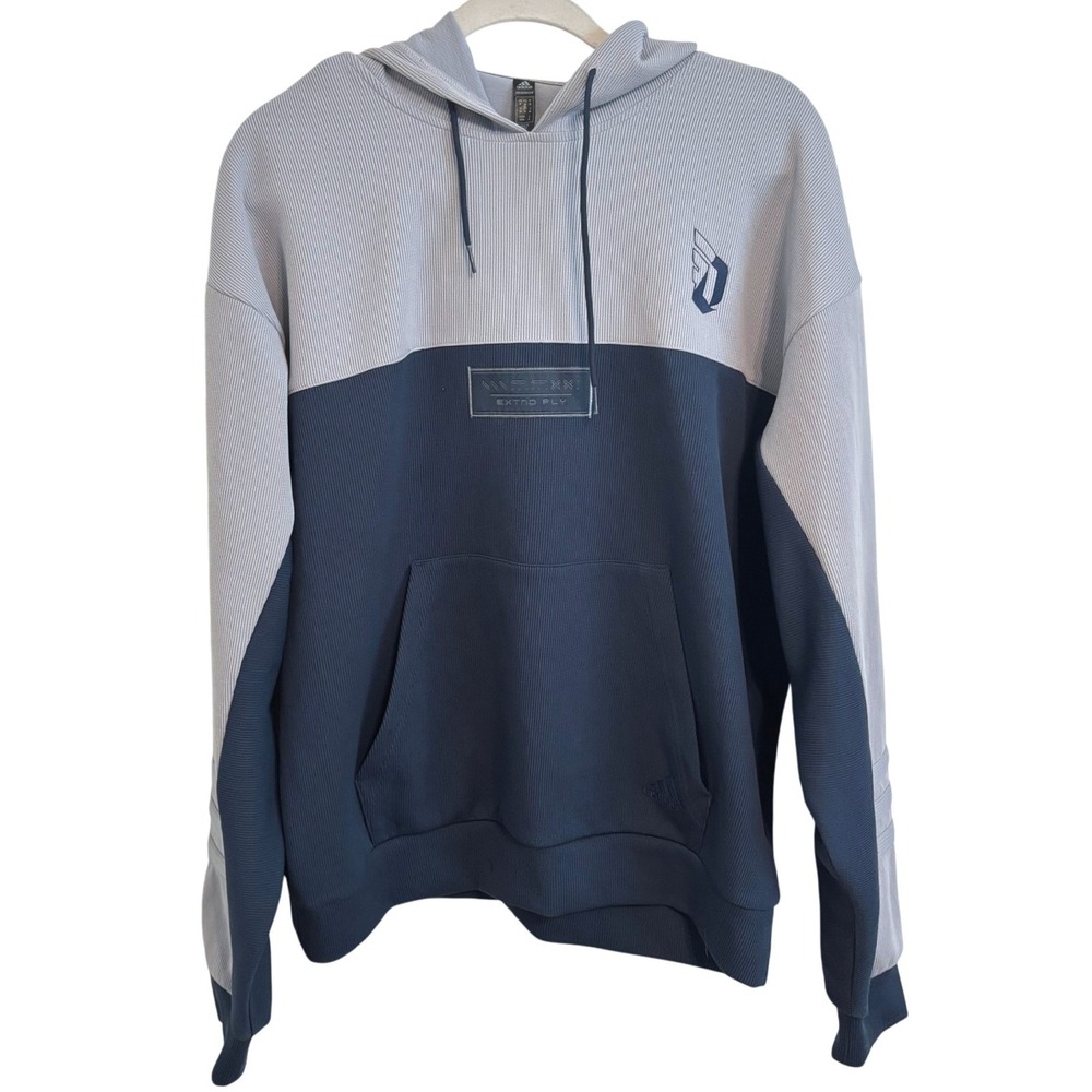 Adidas EXTDO FLY Color Block Hoodie‎ Mens M Gray Blue Damian Lillard Pullover